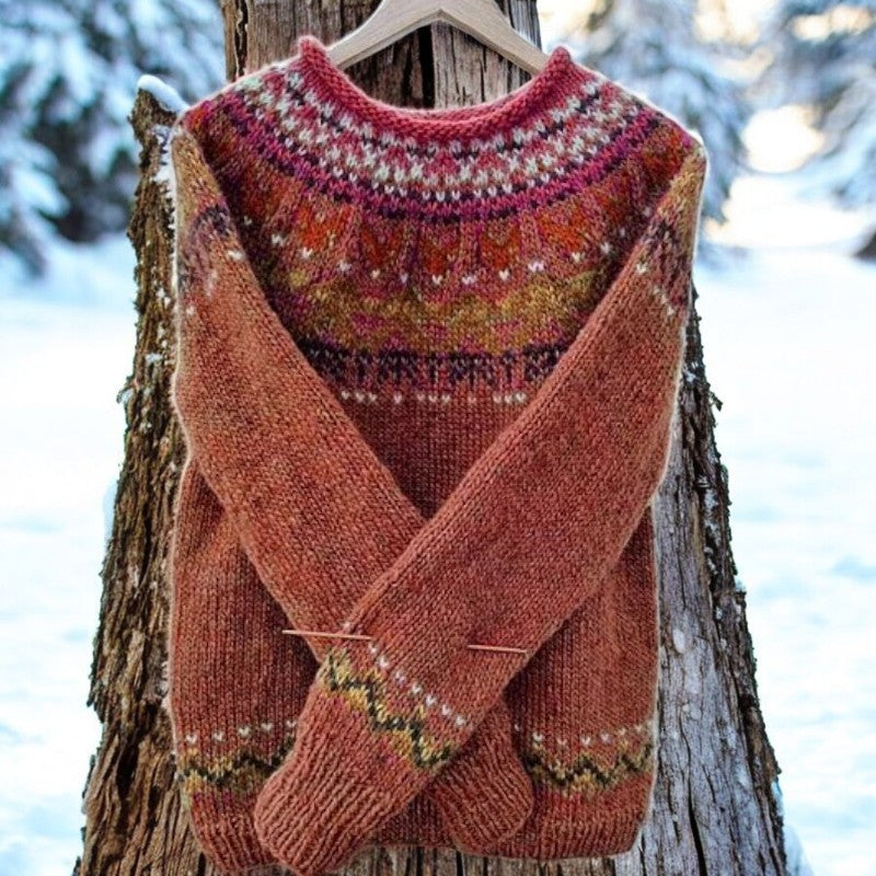 Sara | Vintage Icelandic Jacquard Crew Neck Sweater